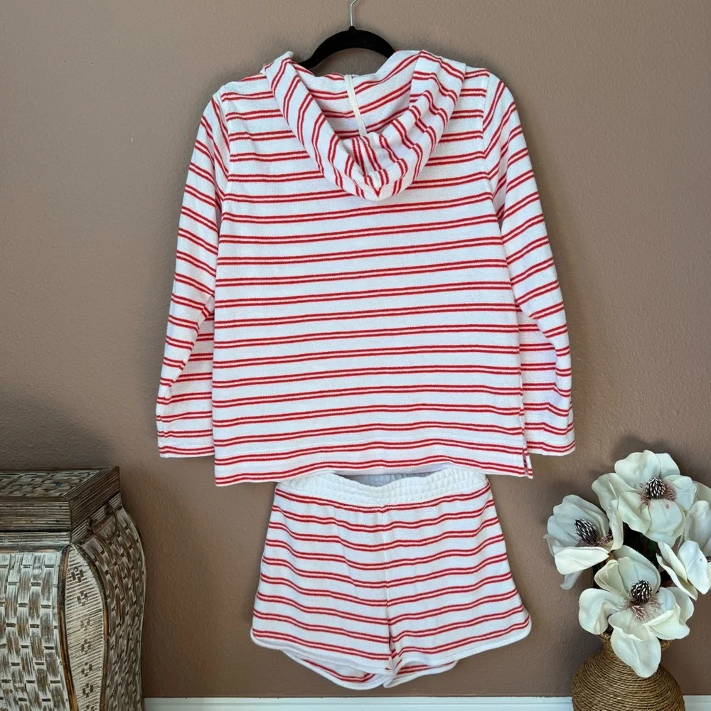 J. Crew Red and White Striped Hoody and Shorts Set - Picture 2 of 9